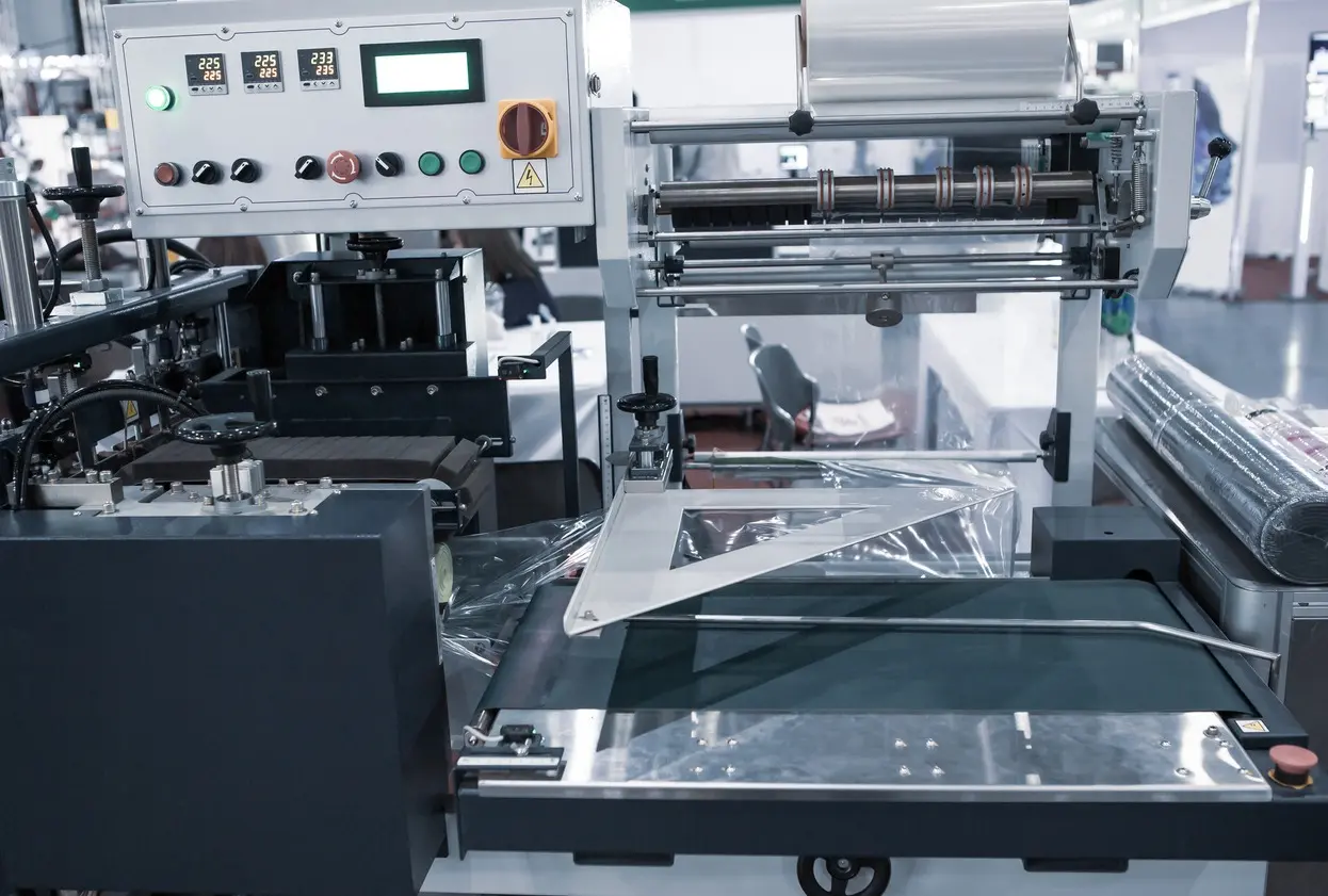 Industrielle Anlage zur Verarbeitung und Verpackung mit Folie